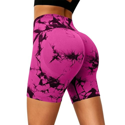 Tie Dye Biker Shorts for Women Seamless Workout Shorts for Women Tie Dye Scrunch Butt Lifting High Waisted Yoga Gym Booty Biker Short Pants Hot Pink M | Amazon (US)