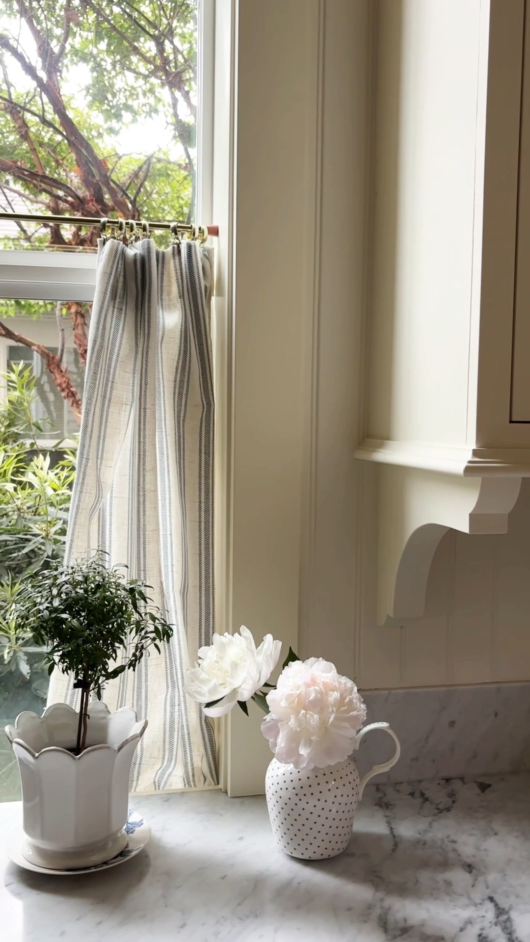 Striped cafe curtains and hardware in my coastal cottage kitchen

#LTKSaleAlert #LTKHome #LTKmorningroutine