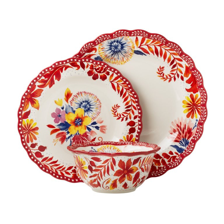 The Pioneer Woman Woodland Whimsy 12 piece Dinnerware Set, Red - Walmart.com | Walmart (US)