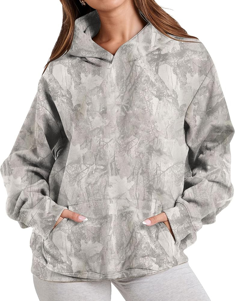 Womens Camo Hoodies Maple Leaf Print Oversized Hooded Sweatshirt Fleece Pullover Sweatshirts Long... | Amazon (US)