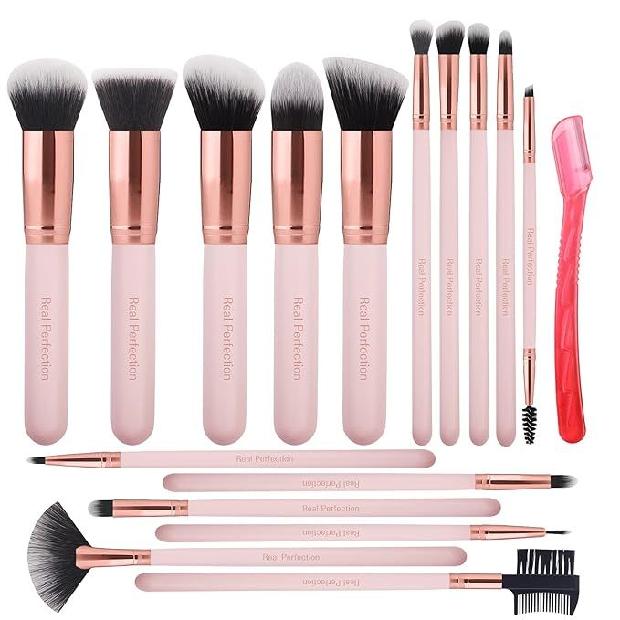 Real Perfection Makeup Brushes 16pcs Makeup Brushes Set with 1 Eyebrow Razor Premium Synthetic Fo... | Amazon (US)