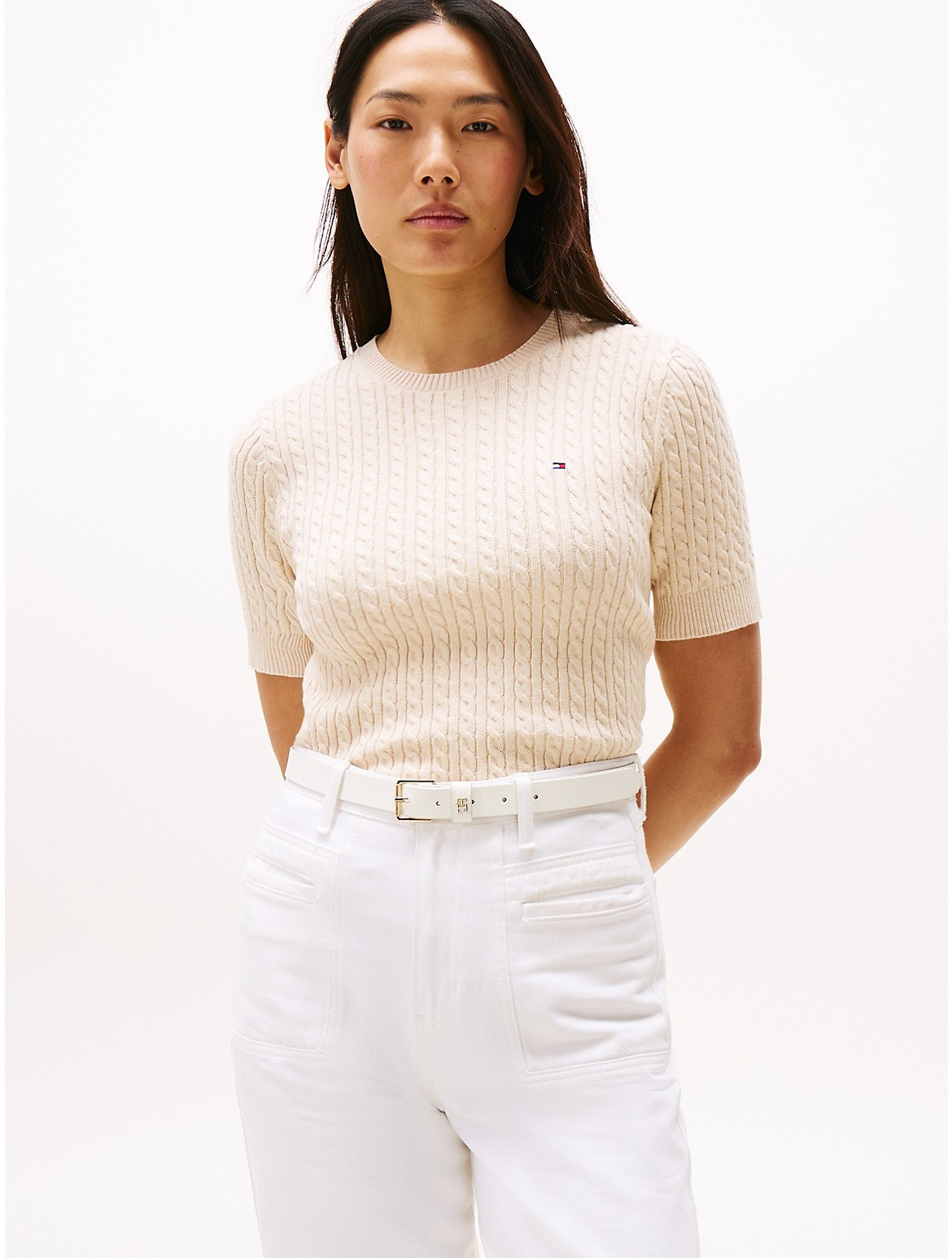 Tommy Hilfiger Women's Short-Sleeve Cable Knit Sweater - Beige - XS | Tommy Hilfiger (US)