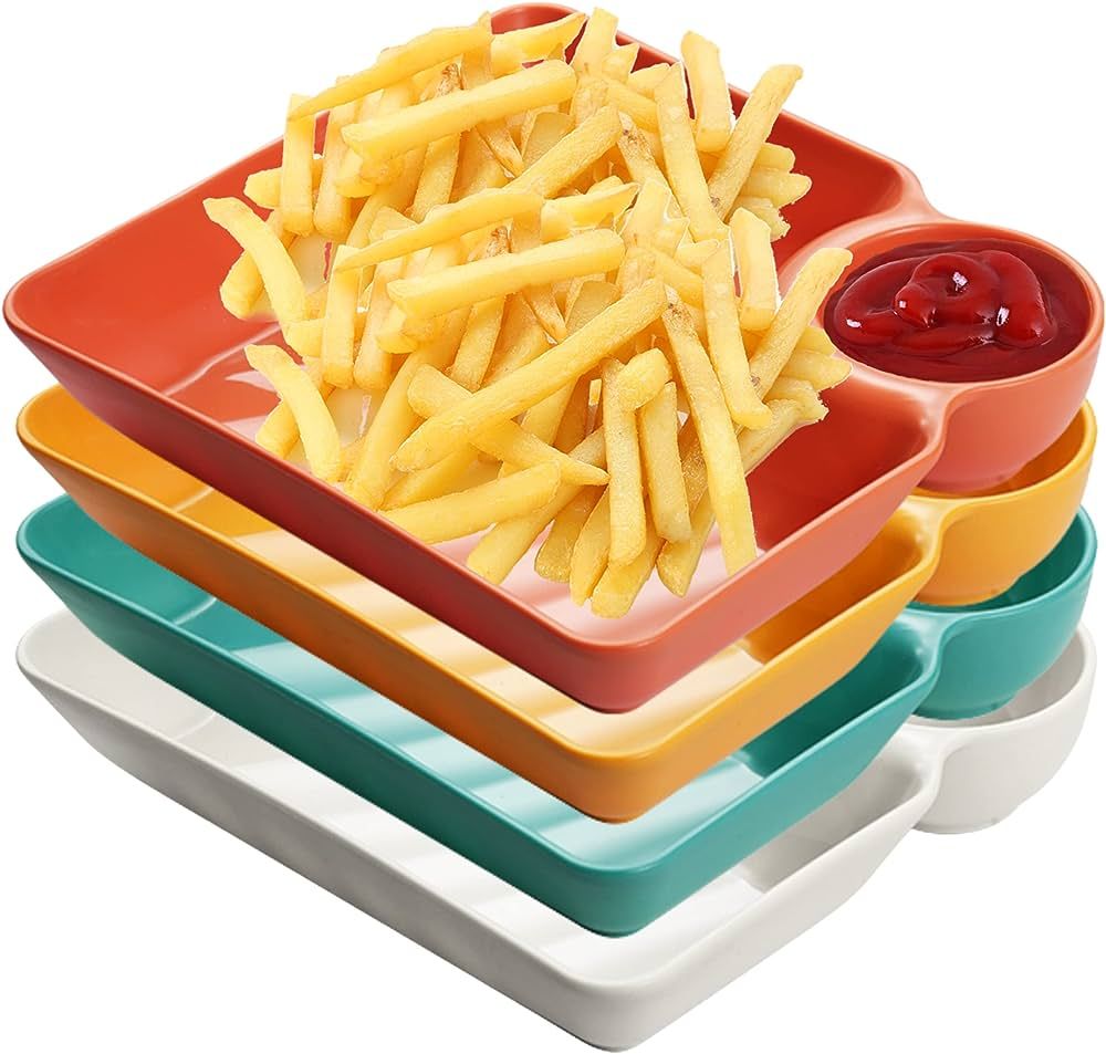 Chip and Dip Serving Platter Set, 4 Pcs Divided Party Trays 7.3'' x 6.7'' Snack Bowl Dishes for E... | Amazon (US)