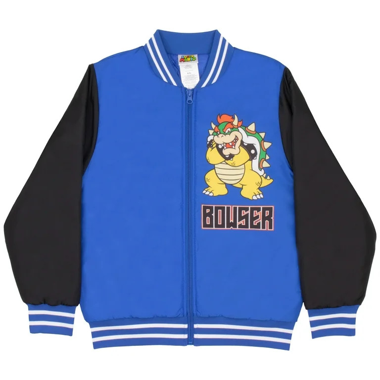 Nintendo Super Mario Bros Boys Varsity Bomber Jackets Zip-Up Bowser Graphic Print Jacket for Kids... | Walmart (US)