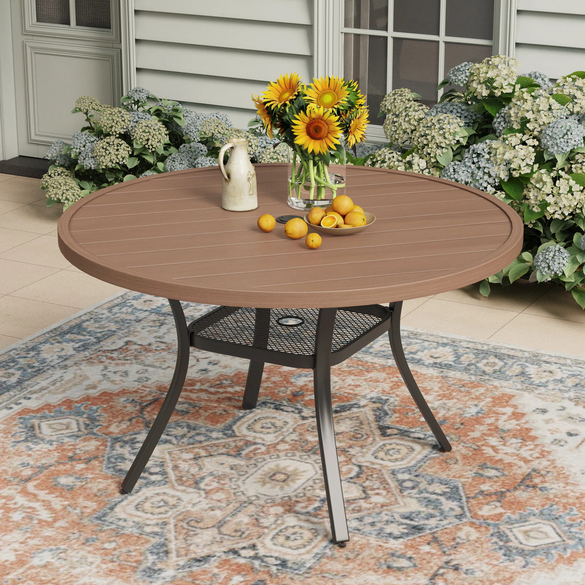 Calva Round Metal Outdoor Dining Table With Umbrella Hole , 47.2'' in. W 47.2'' in. D | Wayfair North America