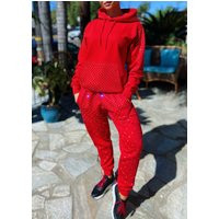 Women's Red Tracksuit Set Pullover Top Hooded Sweatshirt Sweat Pants With Rhinestones, Two Piece Tra | Etsy (US)