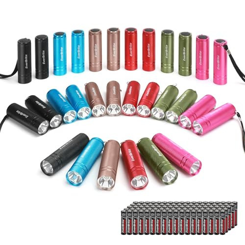 EverBrite 30-Pack Mini Flashlight Set, Aluminum LED Handheld Torches with Lanyard, Assorted Colors, Batteries Included for Party Favors, Night Reading, Camping, Power Outage, Gift to Christmas | Amazon (US)