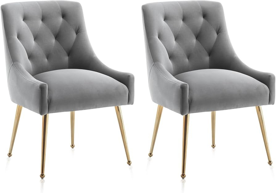 Dining Chair Set of 2,Modern Velvet Dining Chairs with Gold Legs,Elegant Tufted Accent Chairs for... | Amazon (US)