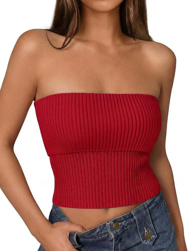 LILLUSORY Women\u2019s 2026 Summer Strapless Tube Tops Y2K Stretchy Bandeau Crop Clothes for Beac... | Amazon (US)