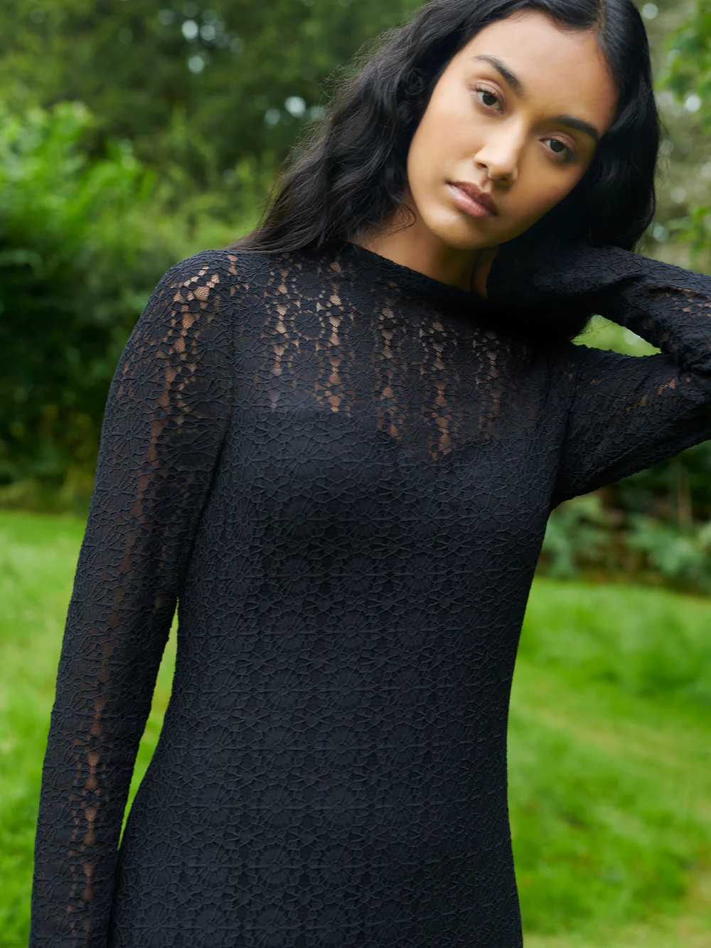 Black Lace High Neck Midi Dress | Ro&Zo