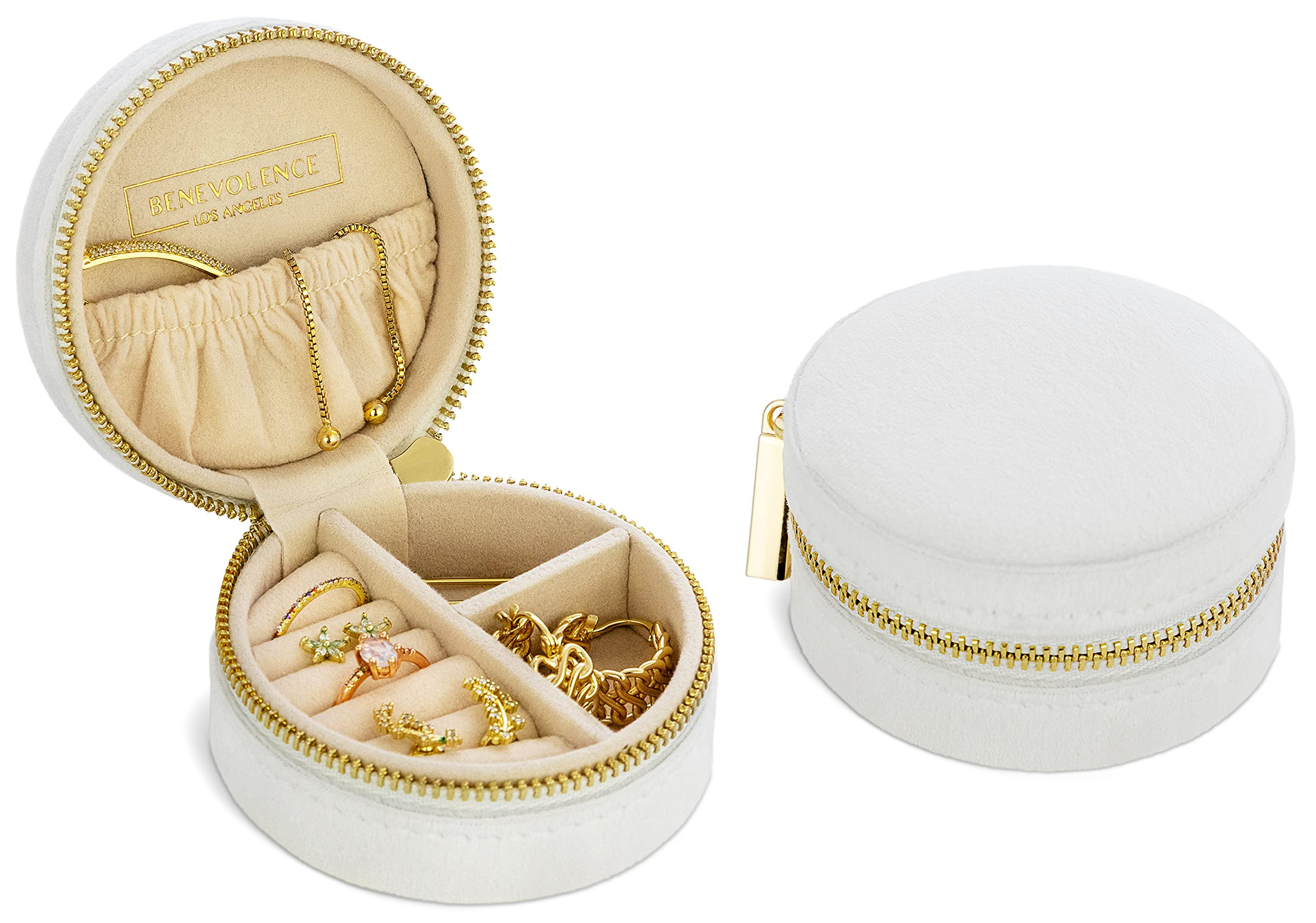 Benevolence LA Velvet Travel Jewelry Box for Women – Compact Round Zipper Case for Rings, Earri... | Amazon (US)