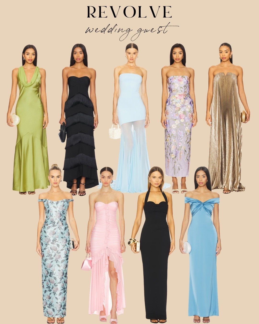 Wedding guest dresses from @Revolve that feel elevated, flattering, and actually stand out in a sea of florals + satin. 

From sleek black gowns to soft pastels and statement metallics — there’s a look here for every dress code (black tie → beach formal).

#revolve #weddingguest #guestdresses

#LTKootd #LTKOver40 #LTKWedding