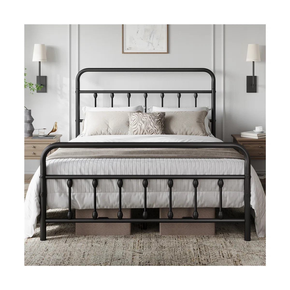 Classic Iron Platform Bed with High Headboard and Footboard | Wayfair North America