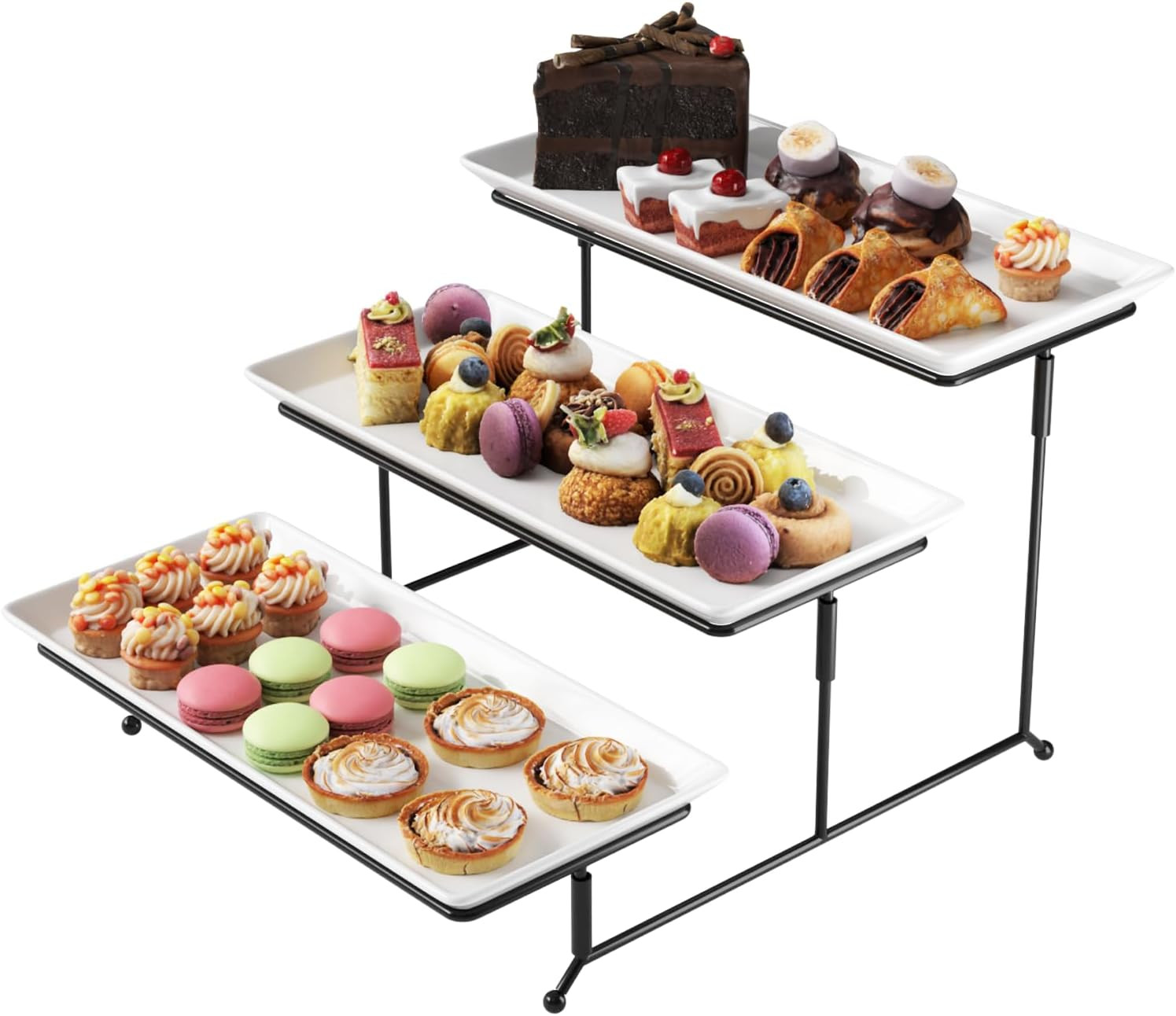 Gibson Elite Gracious Dining 3-Tier Serving Display Stand, Rectangular White Porcelain Plates, Ti... | Amazon (US)