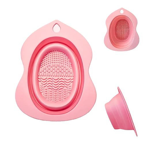 Portable Silicone Makeup Brush Cleaner Bowl Foldable Cleaning Mat- Brushes Sponges and Puffs (pink) | Amazon (US)