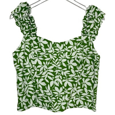 Abercrombie Fitch L NEW Bubble Strap Poplin Smocked Leaf Top Green White | eBay US