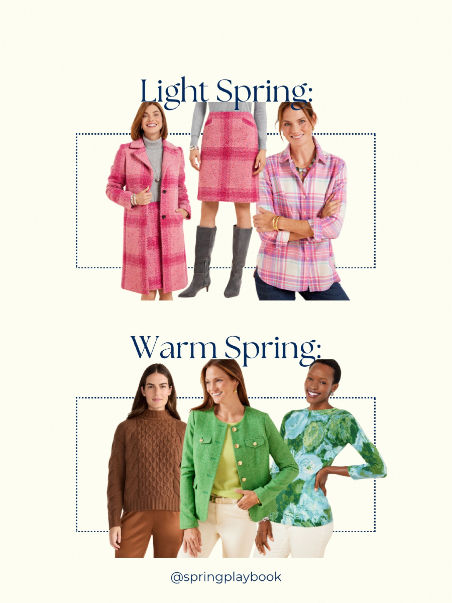 Light & Warm Springs! Sometimes these colors are a little harder to find this time of year. Here are my top picks from Talbots  

Pinks - would also work for Light Summers
Green jacket - I like for all Springs
Floral sweater - I think this would look awesome on Clear Springs too!

#createdcolorful #createdcolorfulspring #hocspring #tcispring #pcaspring #lightspring #warmspring #truespring #brightspring #clearspring #paintboxspring #bluespring

#LTKSaleAlert #LTKWorkwear #LTKStyleTip