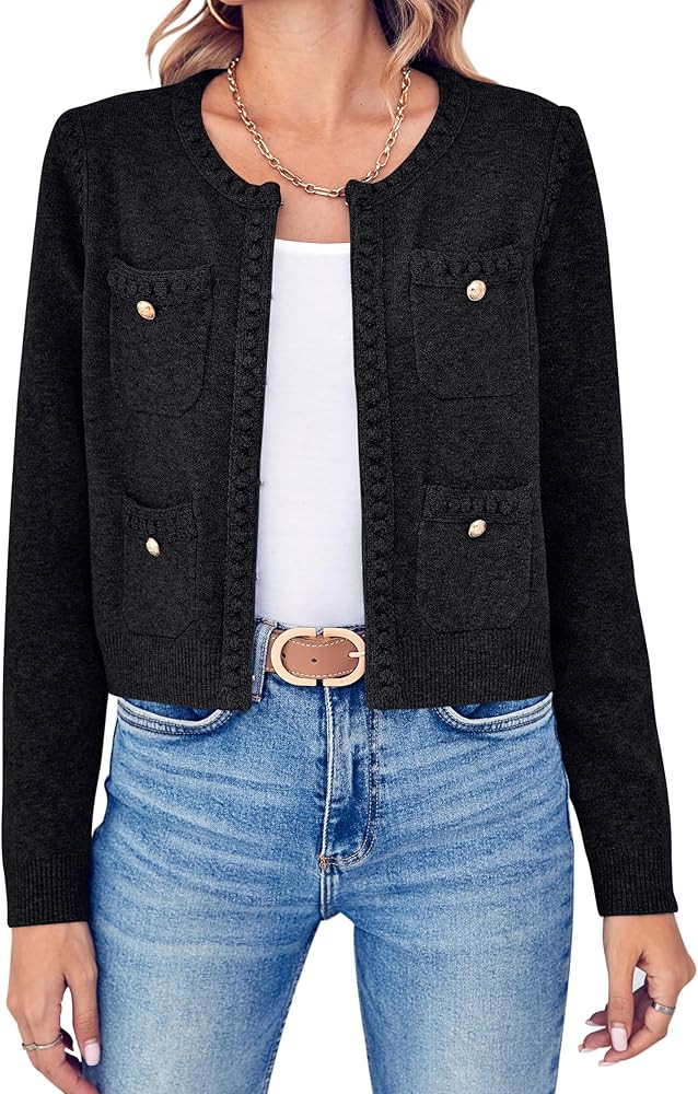 Esobo Womens Knit Cardigan Sweaters Open Front Long Sleeve Cropped Trendy Jacket Outerwear | Amazon (US)