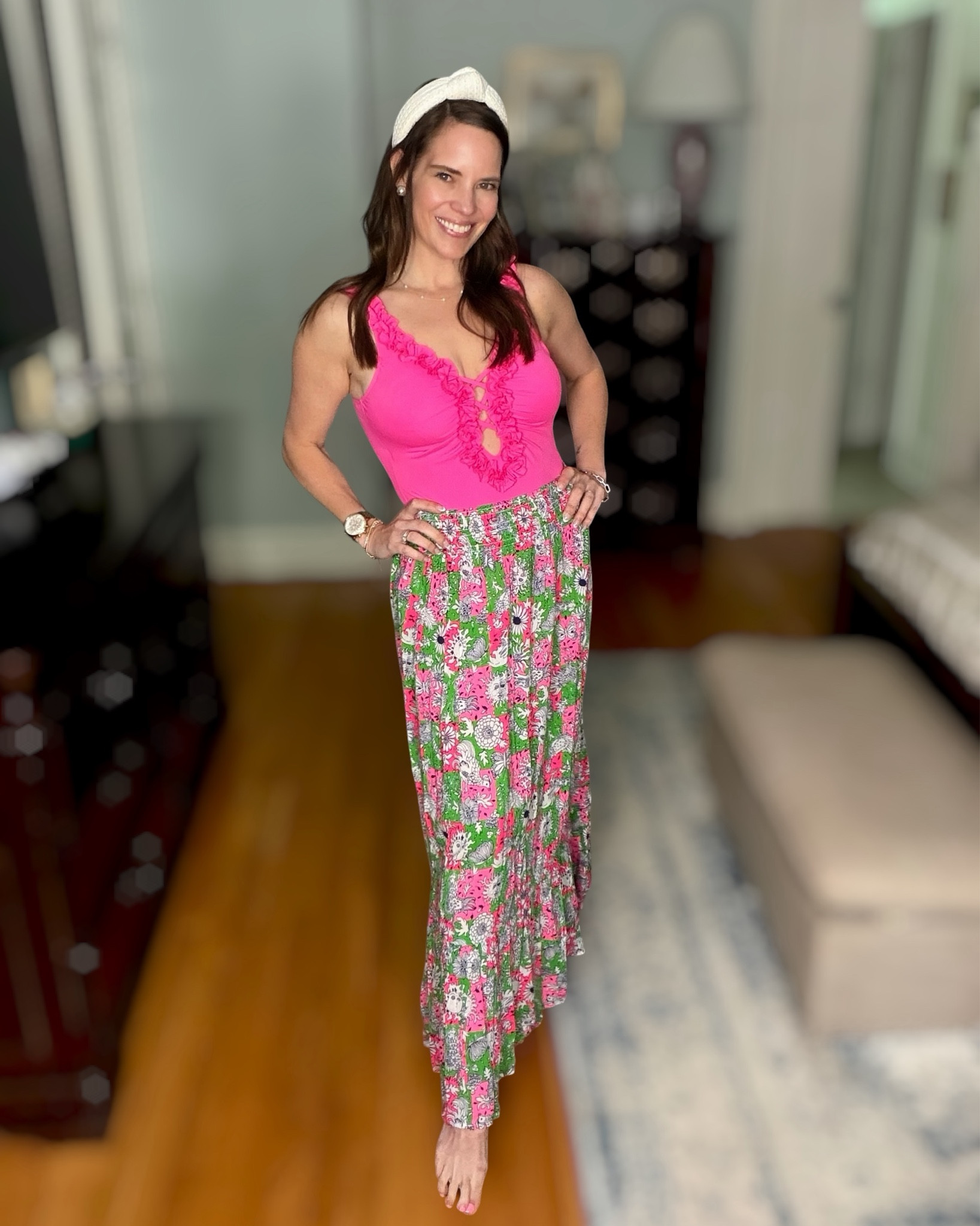 Pink & Green Poolside Look 💗🌴 Lilly Maxi Skirt + One Piece Swimsuit


Bright, feminine, and perfect for a pool day or beach getaway 💗 This hot pink ruffle one-piece is so flattering and pairs perfectly with this flowy Lilly-inspired maxi skirt for an easy coverup moment. Love the mix of bold pink and green for that classic preppy summer vibe 🌴✨ Finished with pearl jewelry and a chic white headband for a polished touch.

Swimsuit is true to size and super comfortable with the prettiest ruffle detail. Maxi skirt is lightweight, breezy, and ideal for throwing on over a suit or styling for lunch after the pool ☀️

pink one piece swimsuit, lilly pulitzer style maxi skirt, pink and green outfit, preppy summer style, poolside outfit, beach vacation look, feminine summer outfit, pearl jewelry outfit, chic swim coverup, resort wear look

#LTKmomlife #LTKootd #LTKSwim