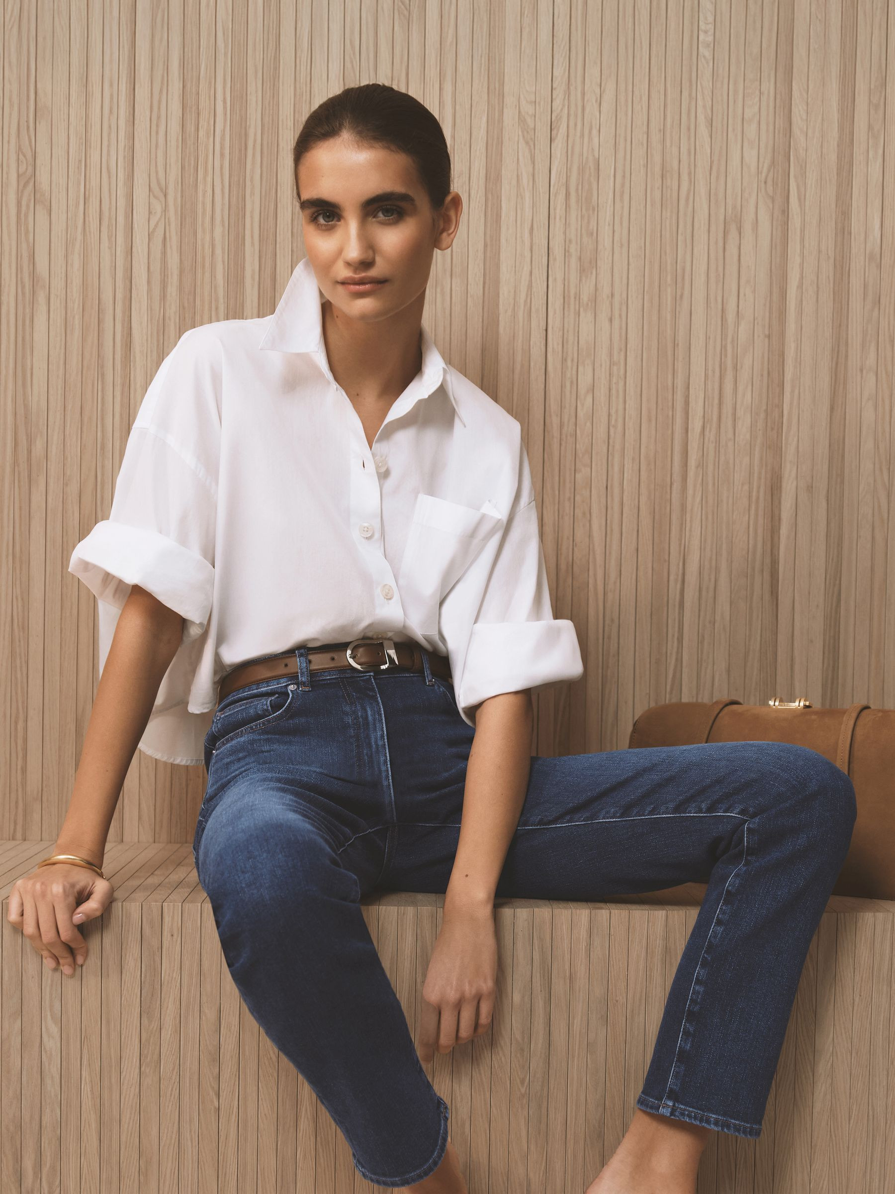 Reiss Slim-Leg Mid-Rise Jeans in Mid Blue - REISS | Reiss UK