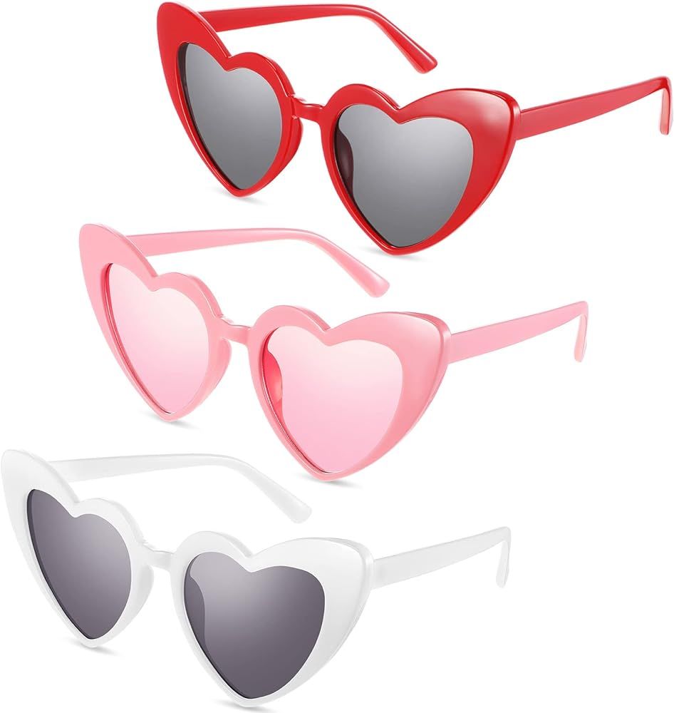 Konohan 3 Pairs Valentine's Day Heart Shaped Sunglasses Goggles Vintage Cat Eye Mod Style Retro S... | Amazon (US)