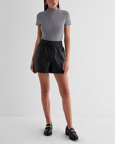 Super High Waisted Faux Leather Pull On Shorts | Express