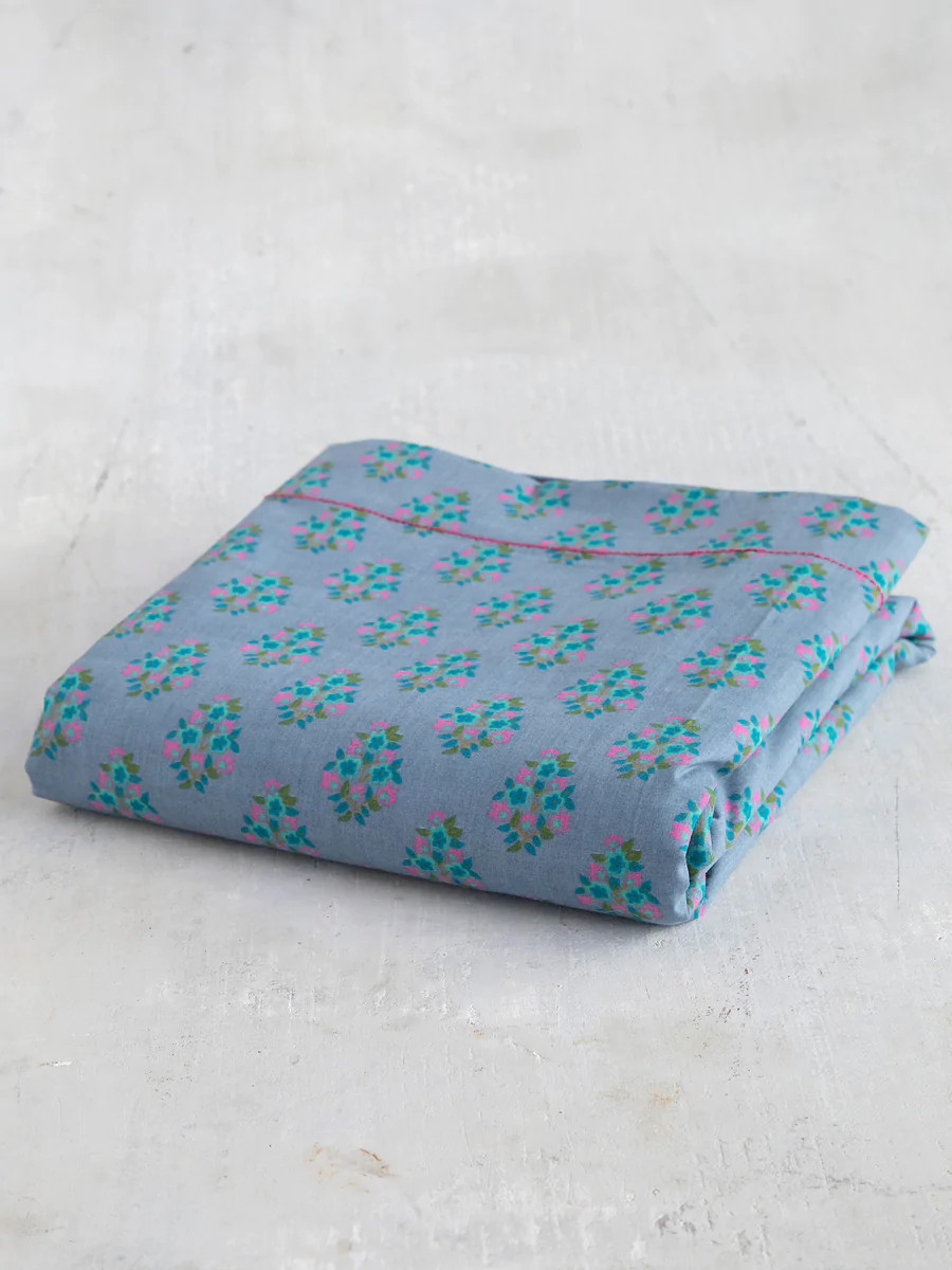 Mixed Print Soft Cotton Flat Sheet - Blue Folk Floral | Natural Life