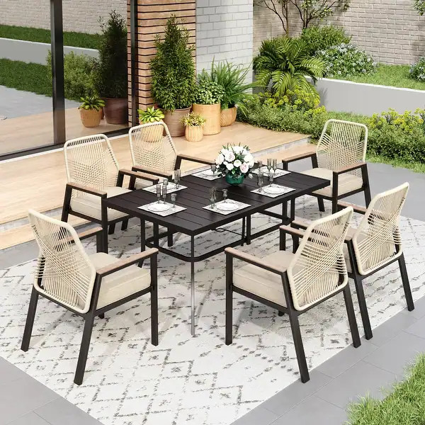 MAISON ARTS 7 Pieces Outdoor Patio Dining Set with Dining Table and Cushioned Woven Rattan Dinin... | Bed Bath & Beyond