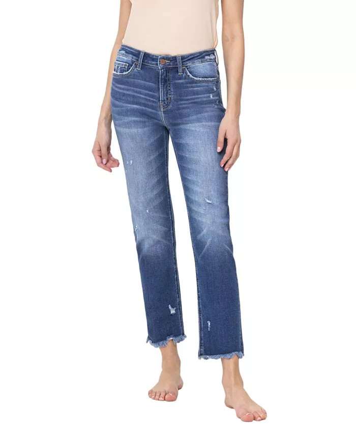 Women's High Rise Slim Raw Hem Straight Jeans | Macy's