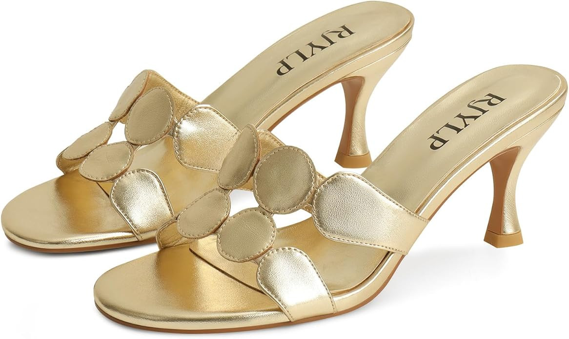 Kitten Heels Mules for Women Circle Cutout Slip on Slides Heel Sandals Casual Summer Travel Dress... | Amazon (US)