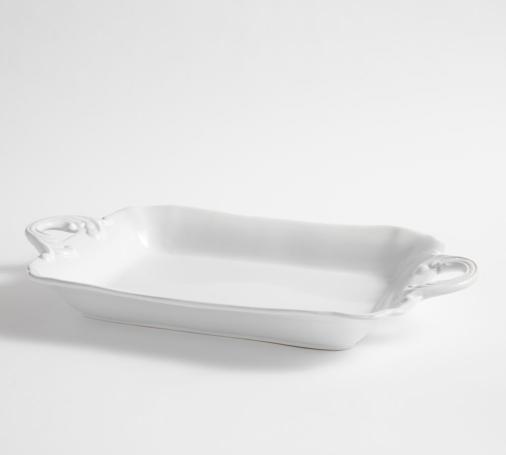 Monique Lhuillier Arles Rectangular Handled Stoneware Serving Tray | Pottery Barn (US)