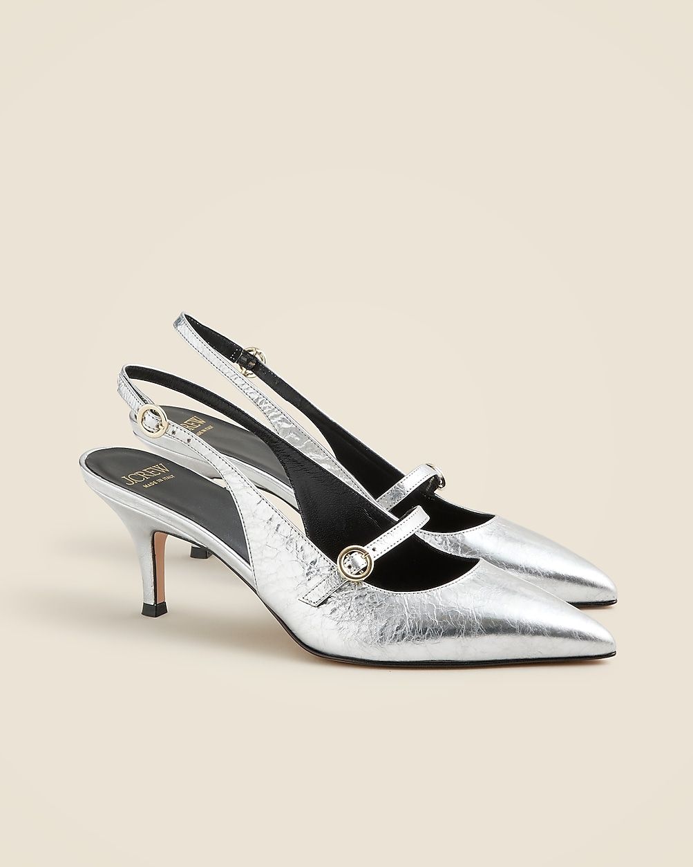 Made-in-Italy Colette buckle slingback pumps in metallic leather | J. Crew US