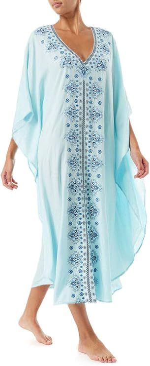 Women Long Tunic Dress Kaftan Maxi Dress Batwing 3/4 Sleeve Plus Size Summer Dress | Amazon (US)