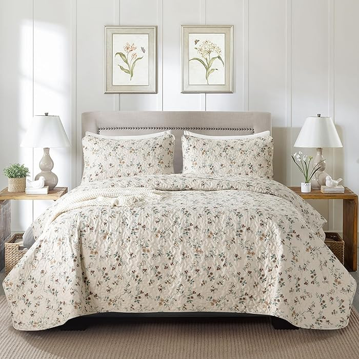 Floral Quilt Queen Size 3 Pieces Soft Microfiber Lightweight Bedspread Bedding Set Queen Garden S... | Amazon (US)