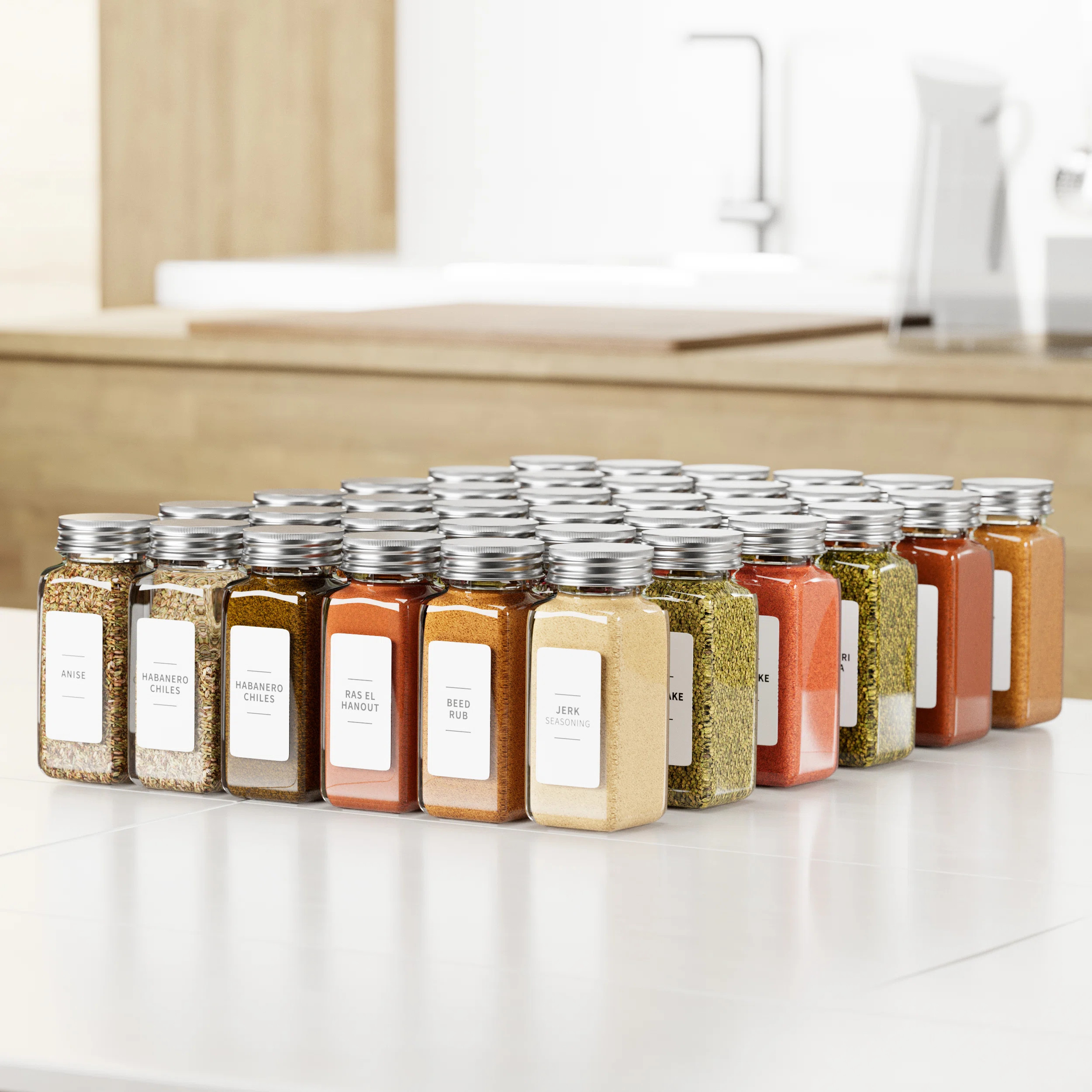 36-Piece Glass Spice Jar Set with Labels, 4oz Empty Seasoning Containers with Funnel for Cabinet ... | Wayfair North America