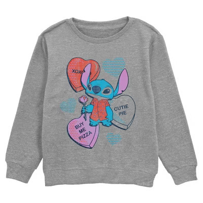 Boy's Lilo & Stitch Hearts and Pizza  Sweatshirt - Athletic Heather - Medium | Target