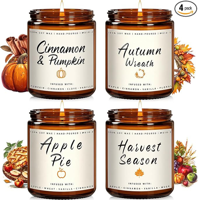 Auelife Fall Candle Set | 4 Pack Scented Candles for Home - Candle Gifts for Women Men, Soy Candl... | Amazon (US)