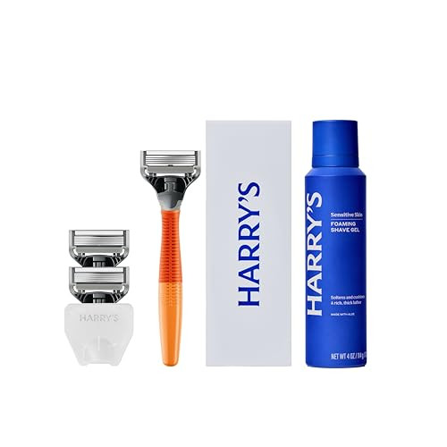 Harry's Original Shaving Kit for Men - Razor Handle, 3 Razor Blade Refills, Foaming Shave Gel, and Travel Blade Cover - German Engineered - Ember | Amazon (US)