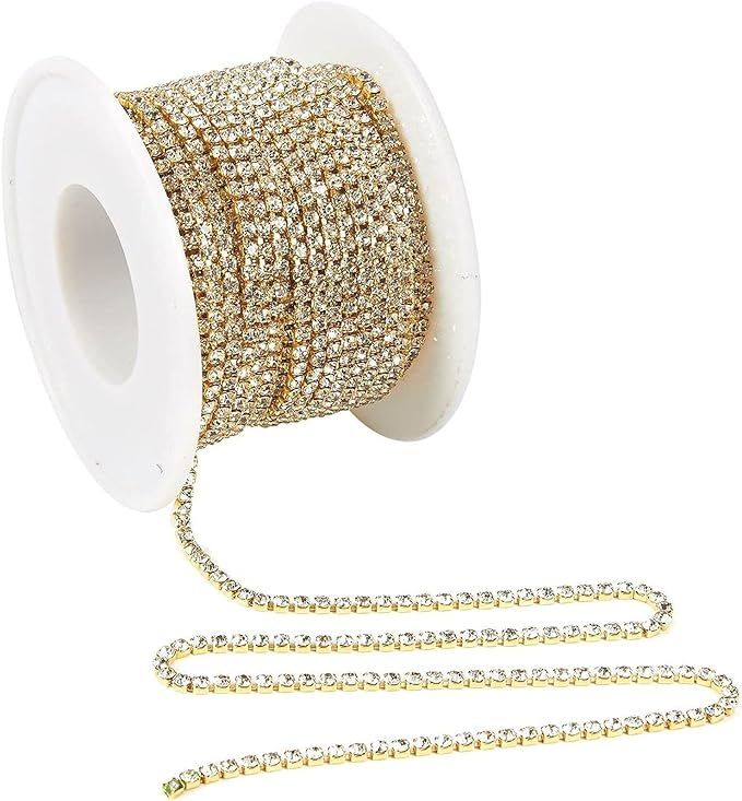 11 Yards 2mm Rhinestone Chain, Gold Trim Bling String for DIY Jewelry Making Crafts Shoe Charms | Amazon (US)