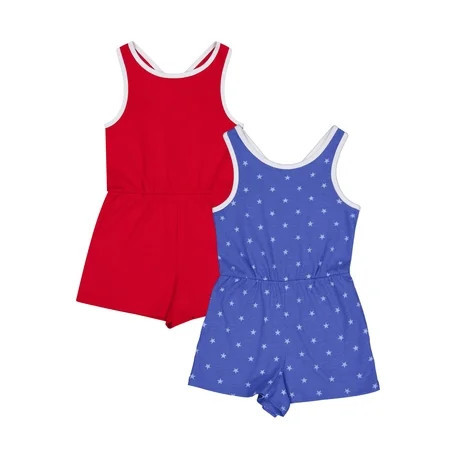 Wonder Nation Girls Play Romper 2pk Sizes 4-18 & Plus | Walmart (US)