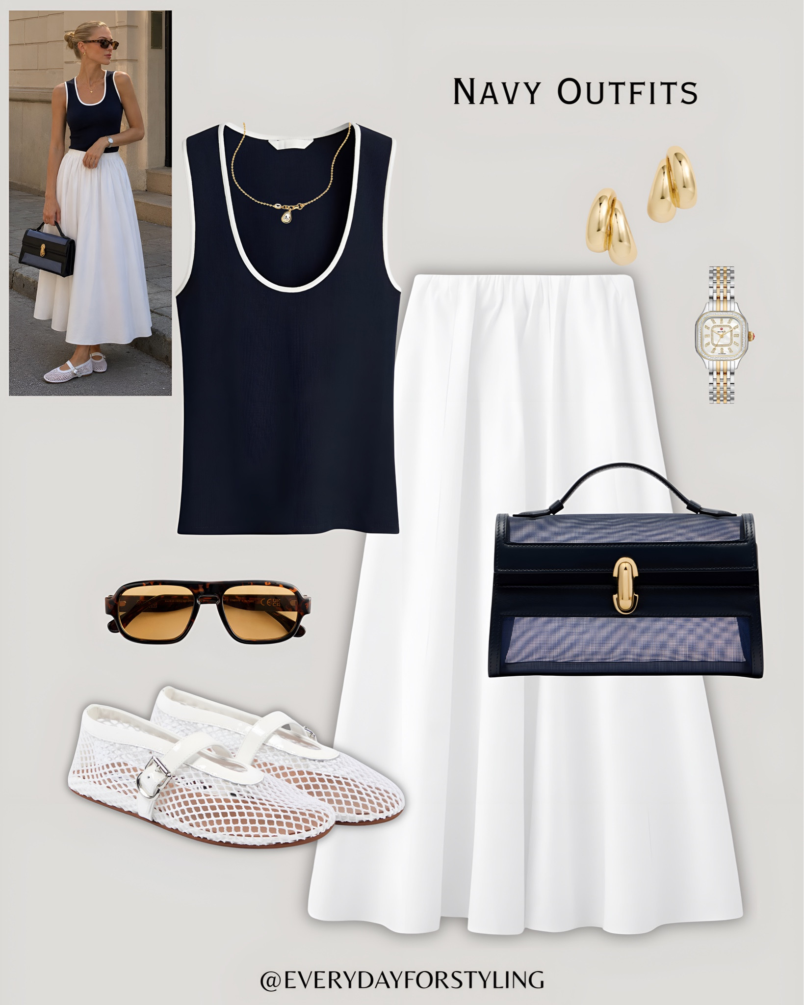 Navy tank, white midi skirt and mesh ballet flats — clean, feminine and completely timeless 🦋

navy outfit ideas 2026, how to style navy, navy and camel outfit, navy wide leg trousers, striped top outfit, coastal chic outfits, navy linen trousers, quiet luxury navy look, navy and white outfit, European summer style, chic casual outfits women, navy outfit inspo, old money aesthetic outfits, elevated everyday style, navy blazer outfit women, effortless summer looks, neutral colour outfits, outfit ideas 2026, style inspiration women, style inspiration 2026, effortless elegant style, summer outfits, fashion trends 2026, OOTD, simple styling, outfit ideas, casual elegant look, neutral style women, what to wear, how to wear, ways to style, everydayforstyling 

#NavyOutfitIdeas, #NavyStripedShirt, #OldMoneyAesthetic, #StreetStyleOutfits​​​​​​​​​​​​​​​​, #SummerOutfitsInspo

#LTKSeasonal #LTKTravel #LTKootd