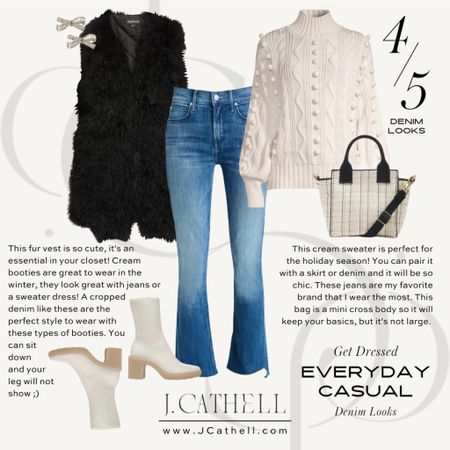A cozy sweater, fur vest, denim and some booties. This bag is also a great price and a cute touch.

#LTKCyberweek #LTKitbag #LTKstyletip
