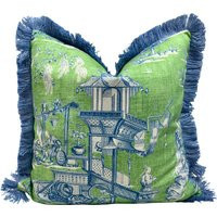 Cheng Toile Pillow in Green & Blue. Chinoiserie Cover, Designer Pillow, Decorative Accent Lumbar Pillow, Pagoda | Etsy (US)