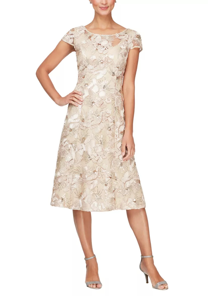 Women's Tea Length Dress with Cap Sleeves | Belk