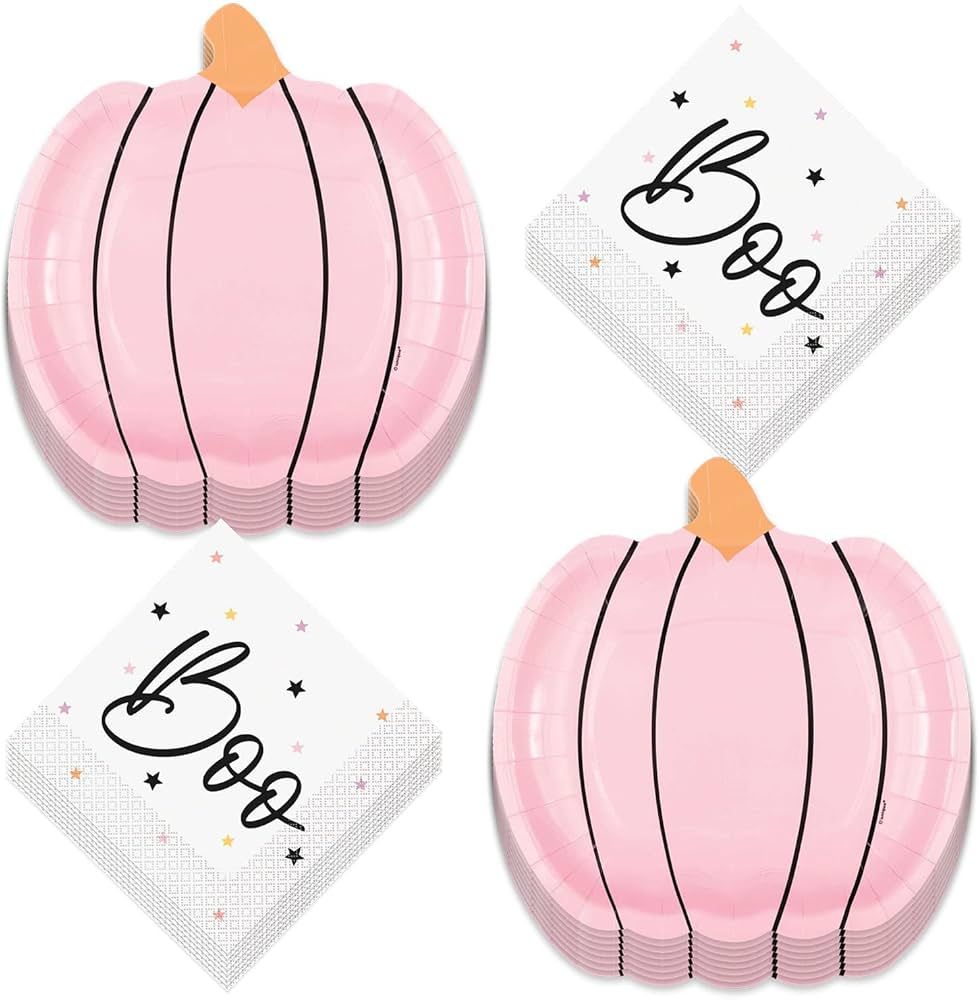 HOME & HOOPLA Posh Halloween Party Pumpkin Shaped Paper Dinner Plates and Boo Lunch Napkins (Serv... | Amazon (US)