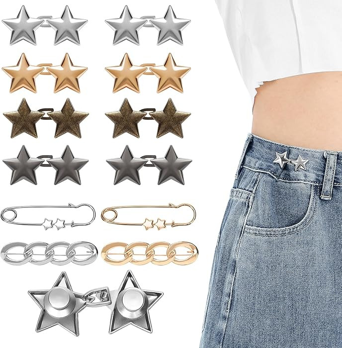 12 Pcs Pant Waist Tighteners, No-Sew Metal Clips for Jeans and Pants, Adjustable & Reusable Star ... | Amazon (US)