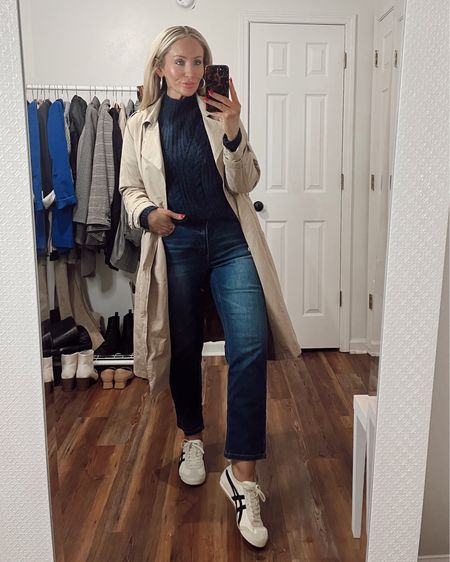 A casual rainy work day outfit. 
.
.
.
#trenchcoat #onitsukatiger #mexico66 #trenchcoat #midsize #midsizeoutfits #casualworkwear 

#LTKmidsize #LTKstyletip #LTKworkwear