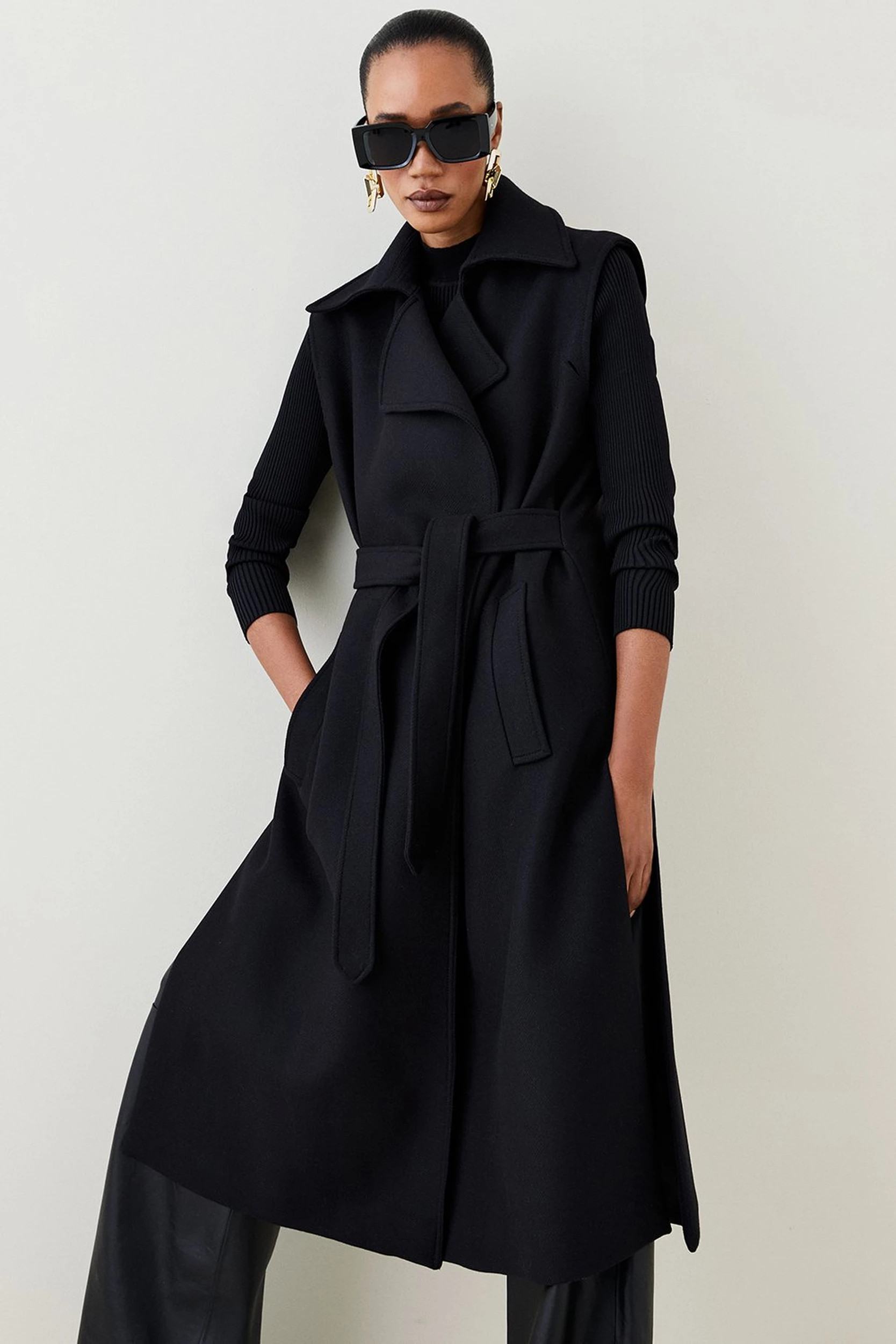 18.01 Italian Virgin Wool Modular Removeable Sleeve Trench | Karen Millen US