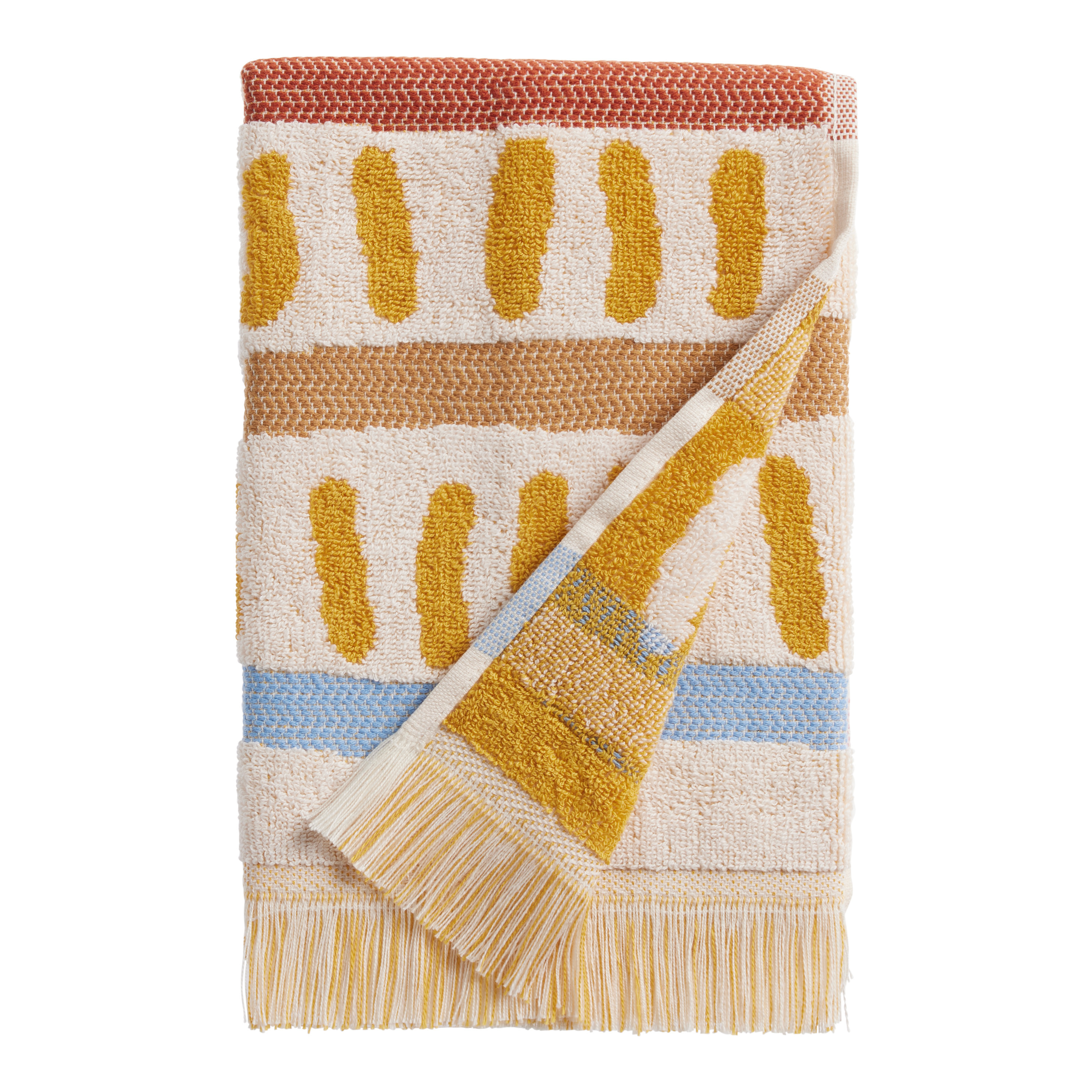 Gia White and Terracotta Diamond Terry Hand Towel - World Market | World Market