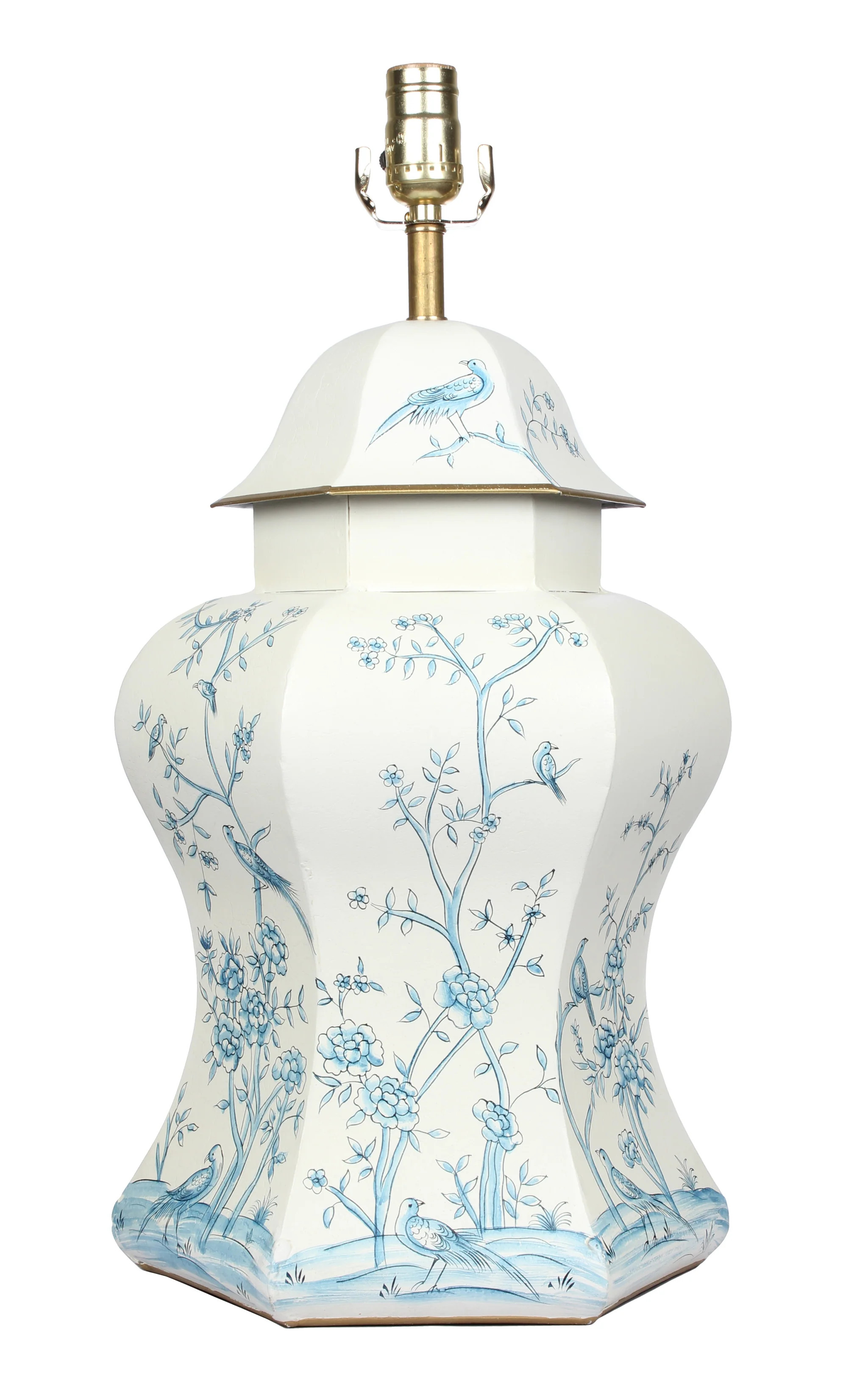 Ivory & Blue Scalloped Hexagon Lamp | The Enchanted Home